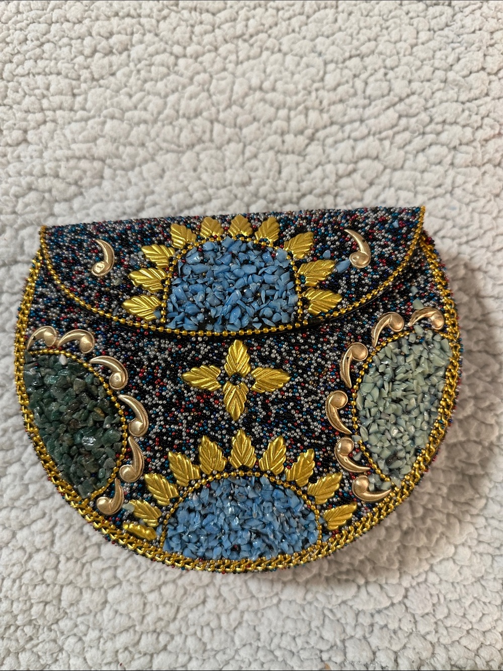 Ramla Moonlight Handmade Mosaic Beaded Semi-Circle Clutch in Multicolor